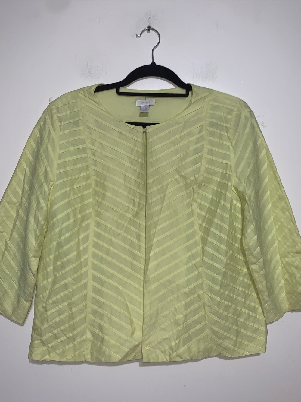 Chicos Jacket Pale Yellow 3/4 Sleeve Cotton Round Neck Lightweight Chico’s 1